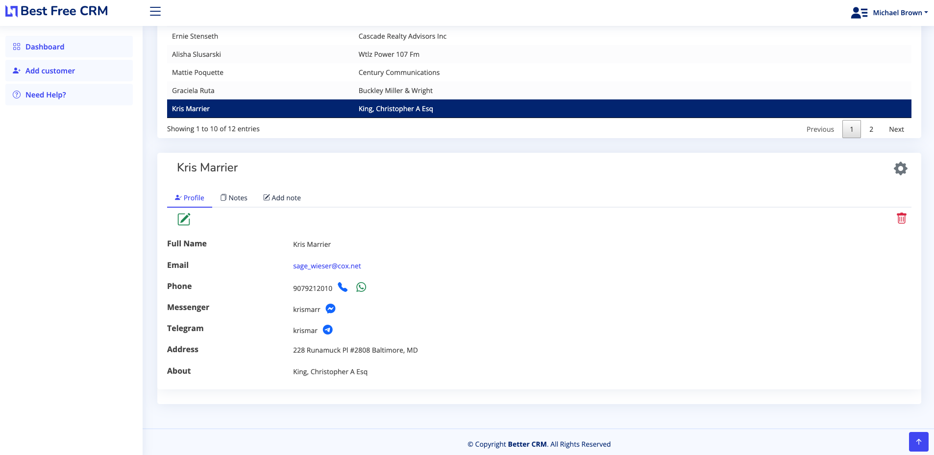 CRM View customer details